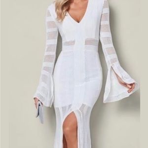 Venus white crotchet full length long sleeved dress